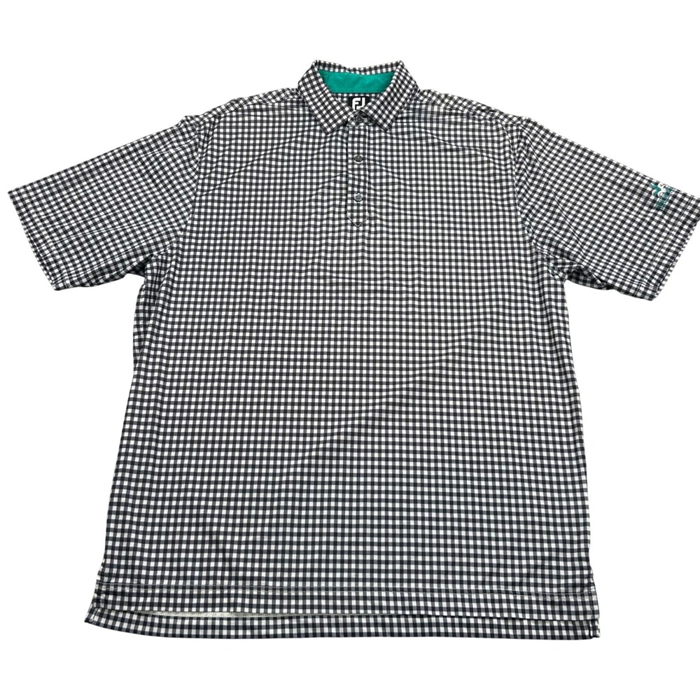 FootJoy Mens‎ XL Gingham Golf Polo Kelly Plantation Navy White Teal 22732